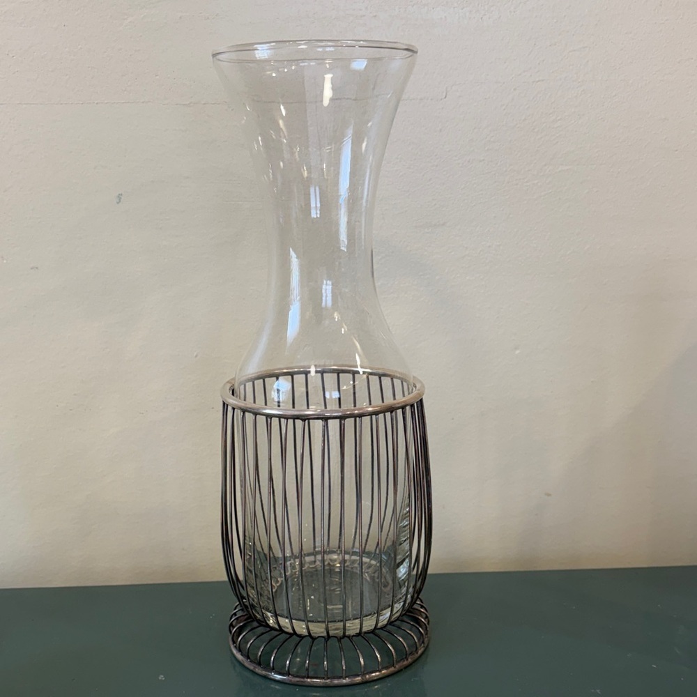 Mid-Century Modern Silver Plated Carafe with Glass Pitcher.